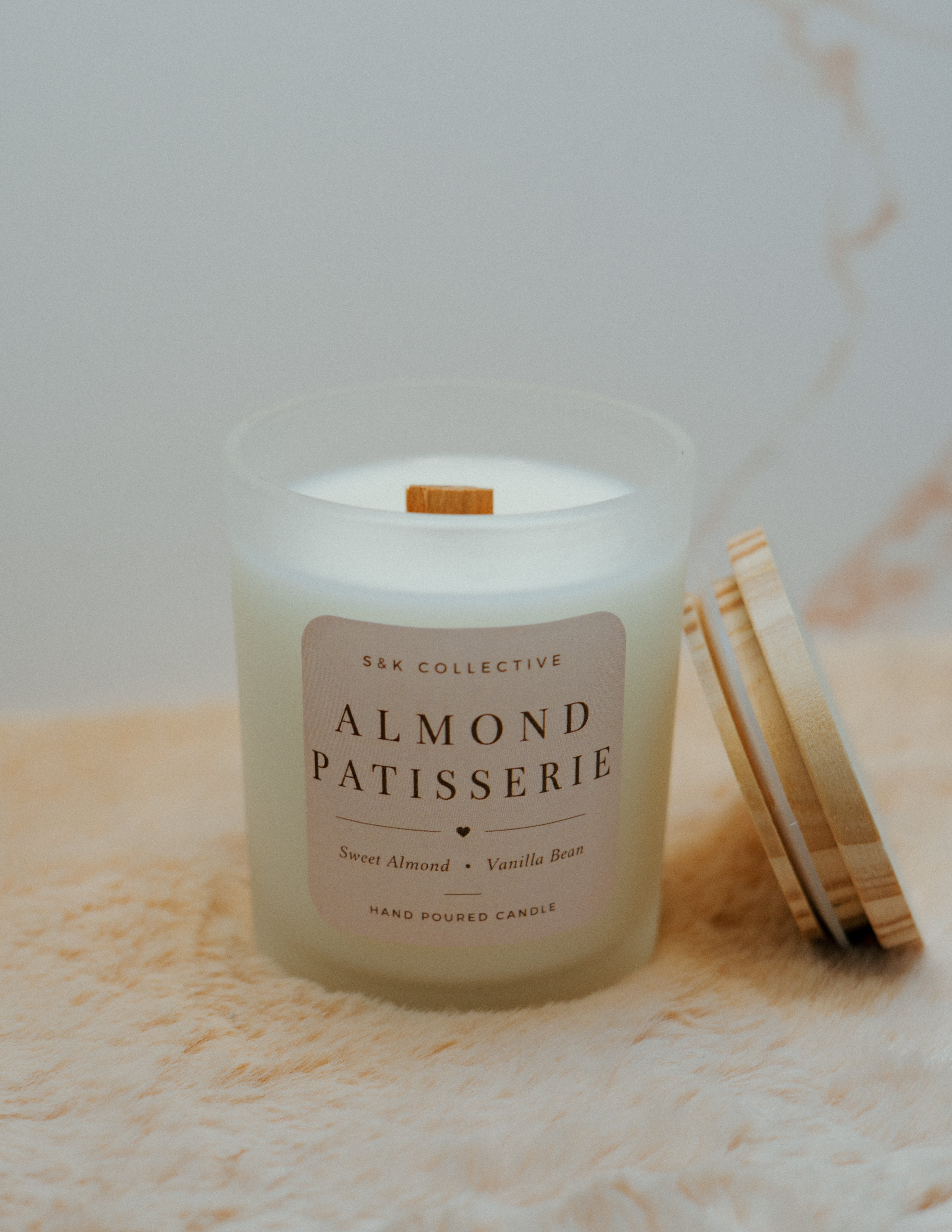 Almond Patisserie Candle & Tray Set | Luxury Frosted Candle Set | Sweet Almond & Vanilla Bean