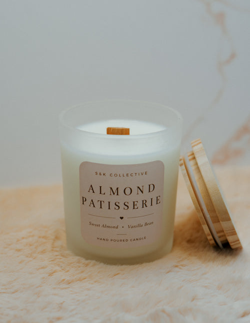 Almond Patisserie Candle & Tray Set | Luxury Frosted Candle Set | Sweet Almond & Vanilla Bean
