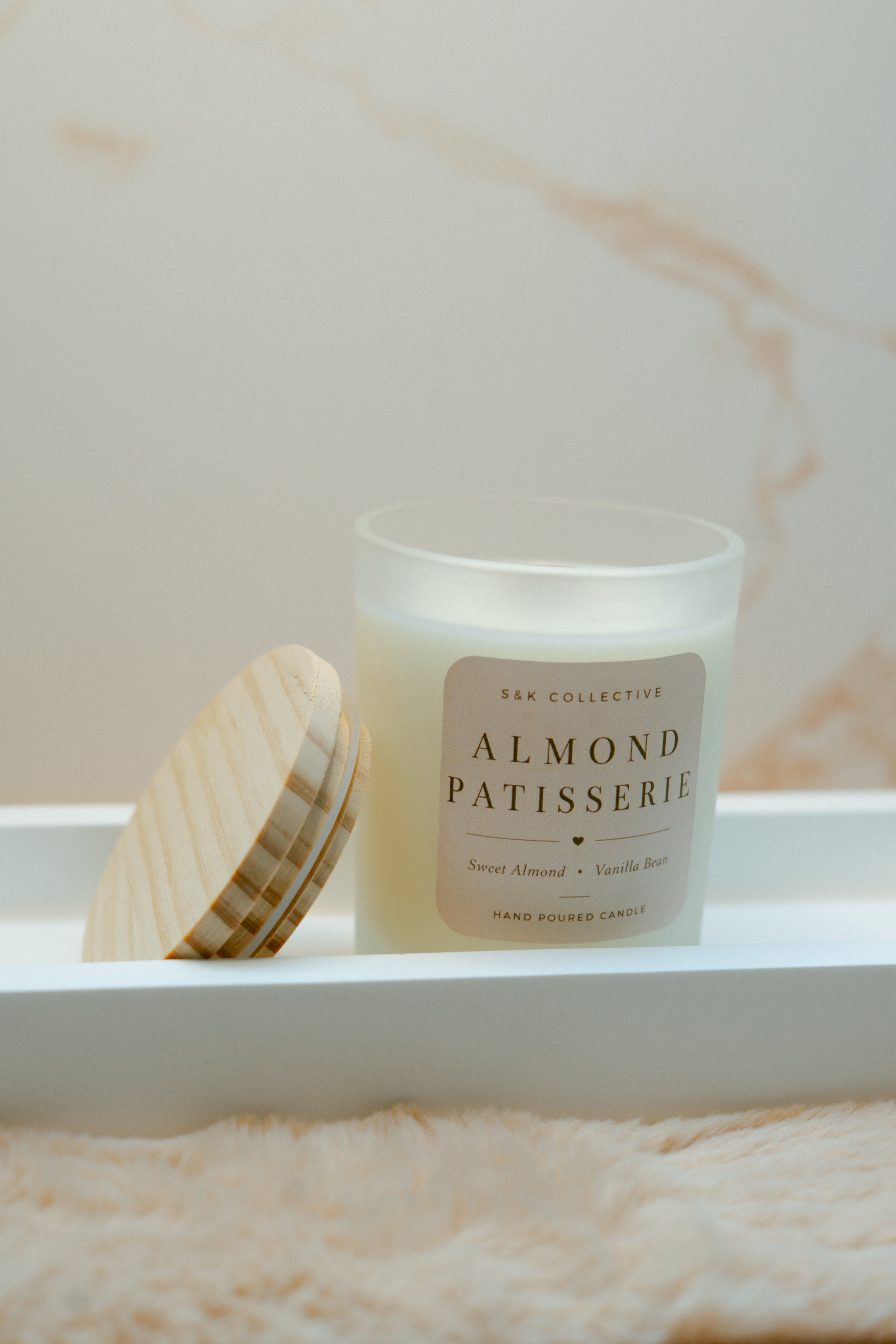 Almond Patisserie Candle & Tray Set | Luxury Frosted Candle Set | Sweet Almond & Vanilla Bean